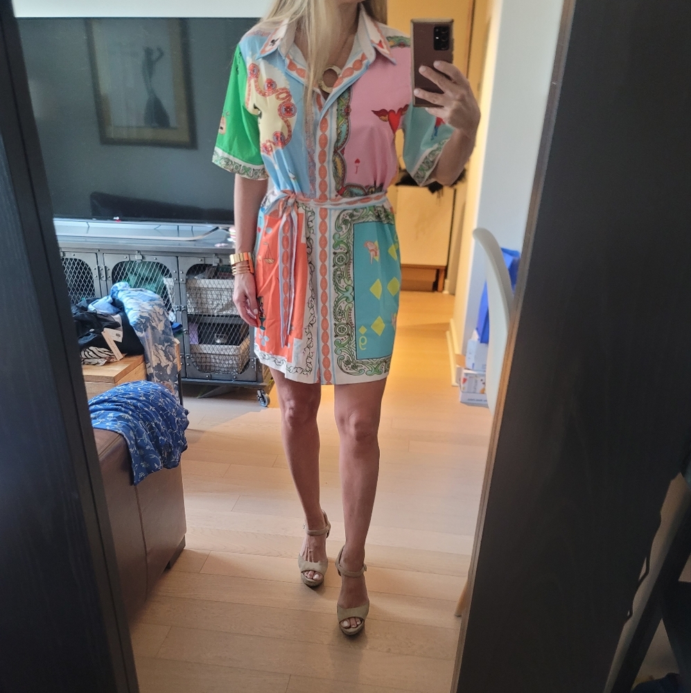 Printed belted shirt dress